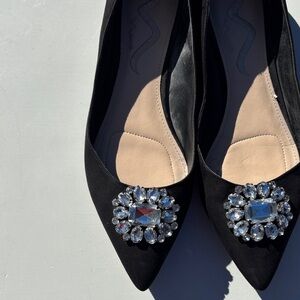 Nina Black Flats with Crystal Embellishment